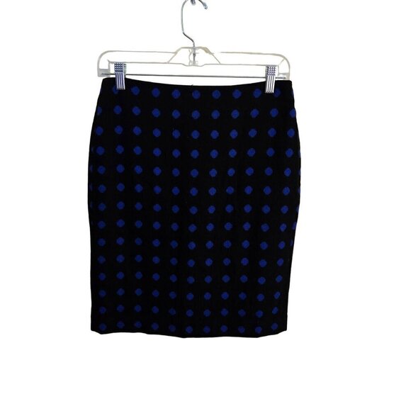 Talbots Black Blue Polka Dot Pencil Skirt Wool Blend Lined Size 2p - Picture 2 of 7